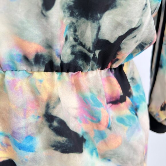 Parker Alfie Multicolor Abstract Print Dress Contrast Trim Size Small - Picture 10 of 14